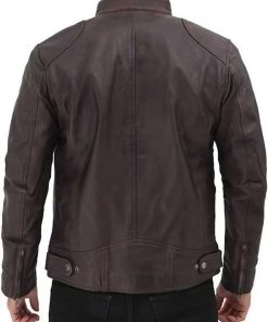 Men Brown Cafe Racer Biker Leather Jacket