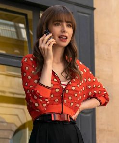 Emily In Paris S03 Lily Collins Red Dotted Jacket