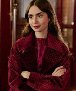 Emily in Paris Lily Collins Maroon Velvet Jacket