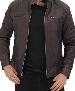 Brown Cafe Racer Real Leather Jacket for Men’s