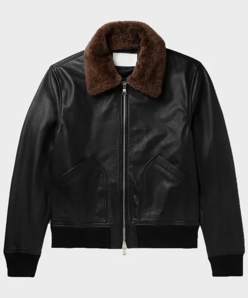 Mens Black Shearling Bomber Leather Jacket