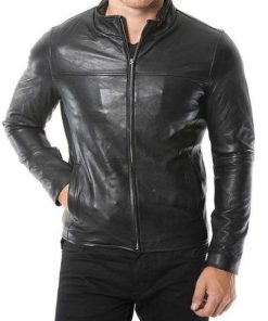 Café Racer Mens Black Plain Leather Jacket