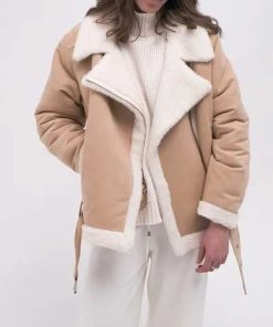 Sheepskin Aviator Beige Shearling Leather Jacket for Women’s