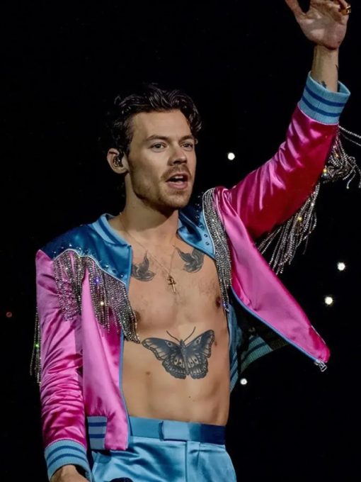 Harry Styles Love On Tour 2023 Pink Bomber Fringe Jacket
