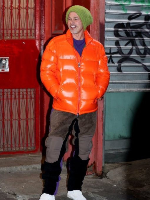 Movie Wolves Brad Pitt Orange Puffer Jacket