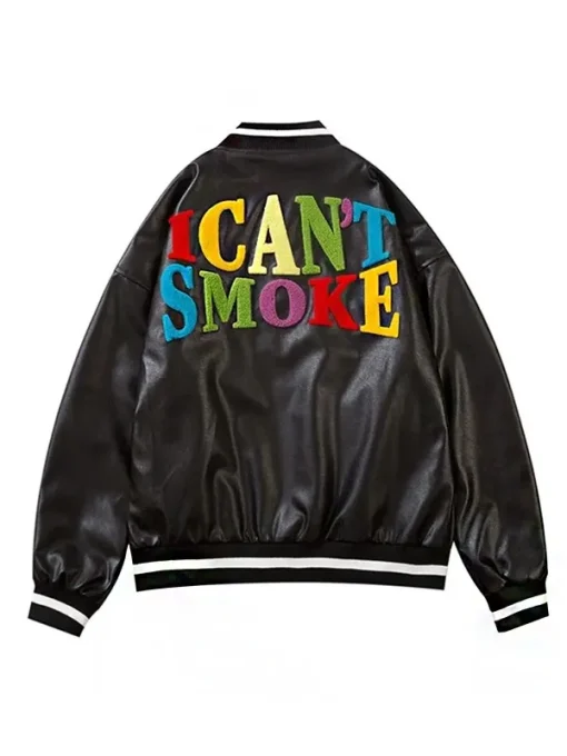 I Can’t Smoke Black Varsity Leather Jacket