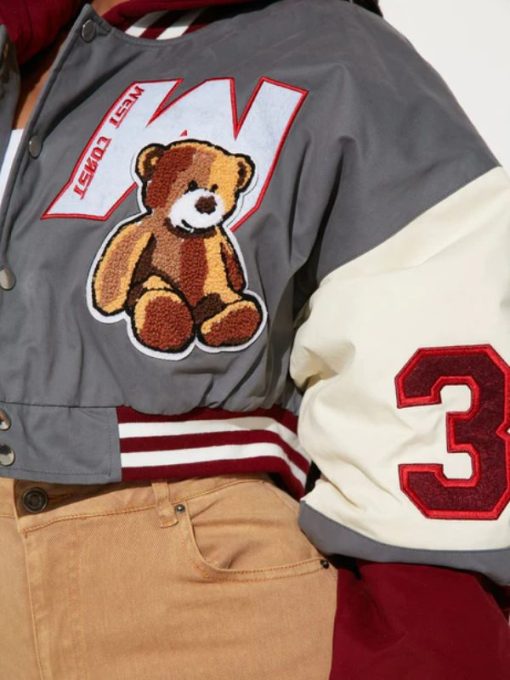 Cali Teddy Bear Cropped California 1993 Varsity Jacket