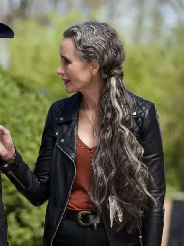 Red Right Hand 2024 Andie MacDowell Black Leather Jacket